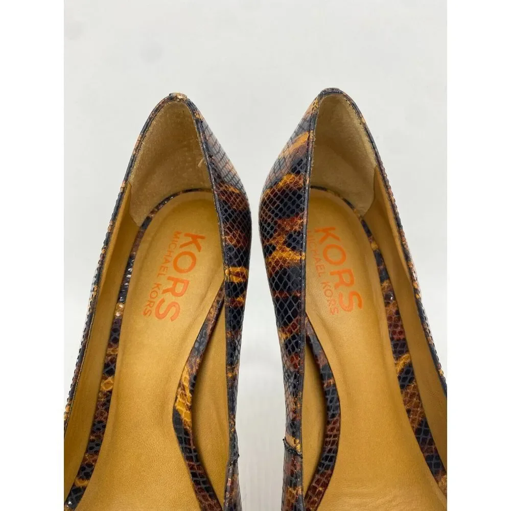 Kors By Michael Kors Shoes Womens 9M Brown Tiger Snake Print Peep Toe Pumps Heel - Picture 9 of 13